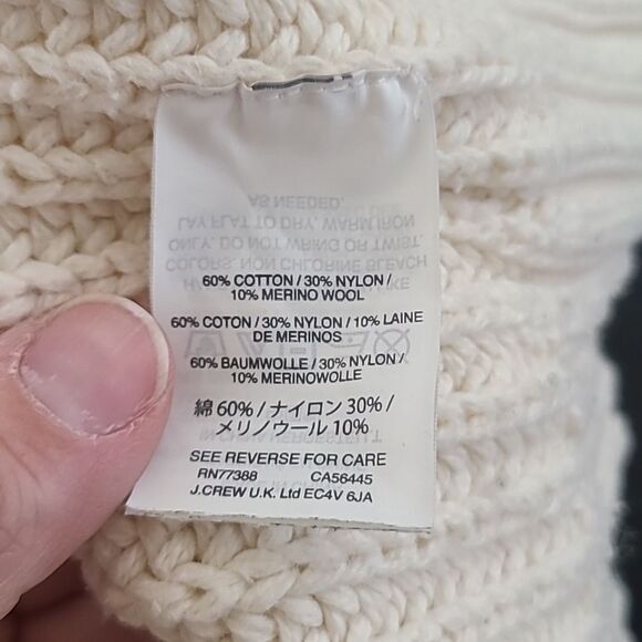 J. Crew Women's cream ivory cable knit sweater size L fringe winter casual prep - Picture 6 of 10